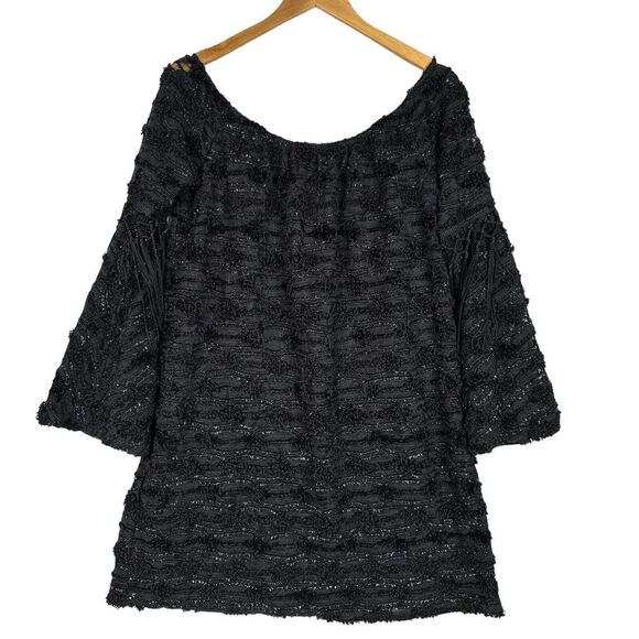 Voom by Joy Han Black Lace Mini Dress Medium Bell Sleeve Lined Goth Boho - Picture 1 of 11